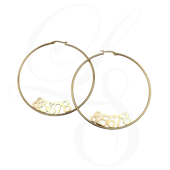 Gold “&5678” Hoop Earrings - Picture 2 of 2